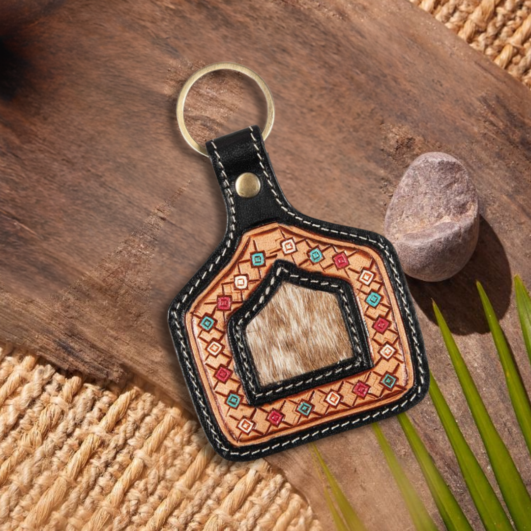 No Place Like Home Leather and Cowhide Keychain
